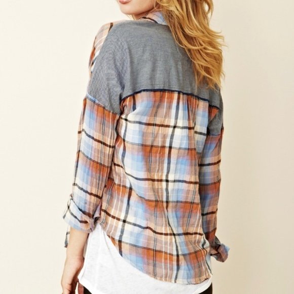 We The Free | Flyaway Plaid Chambray Cotton Shirt Size XS - Picture 4 of 9
